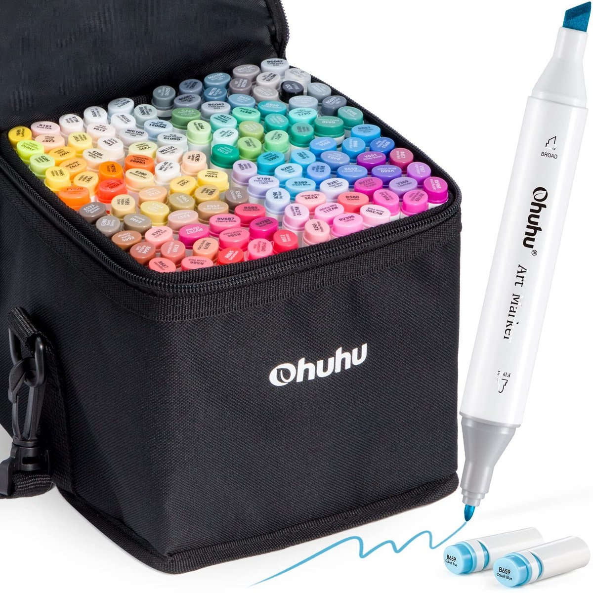 ohuhu アートマーカー 細字、筆 120色121本 honoluluB 楽天市場】Ohuhu マーカーペン 120色121本 パステル 太細両端