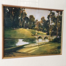 Golf Course Art Picture Print / Golfing Golfers / Golden Frame - 18 x 16 Inches
