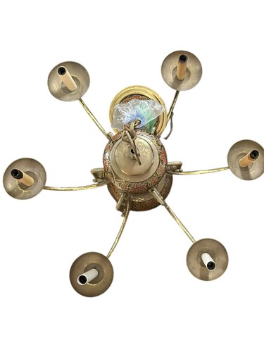 LÁMPARA DE ARAÑA VINTAGE 6 BRAZOS LATÓN ESMALTE CLOISONNE CON DOWNLIGHT - Imagen 6 de 17