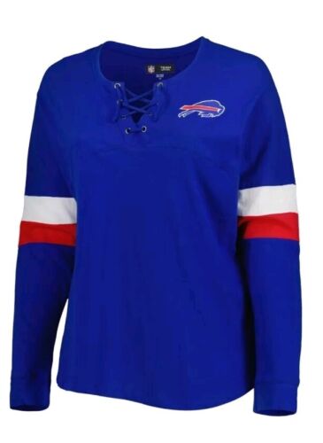 T-shirt maglietta manica lunga leggera stringata Buffalo Bills Varsity taglie forti 4X - Foto 2 di 17