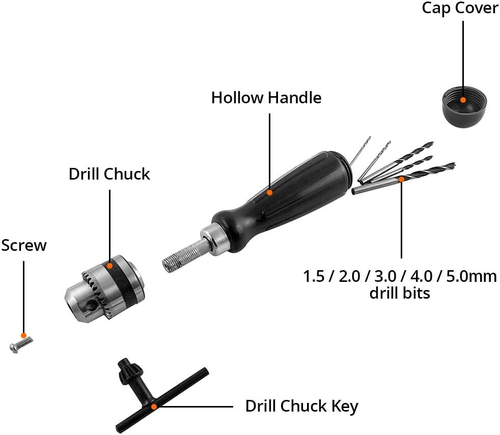 Mini Pin Vise Hand Drill Set w/ Chuck Key & Bits for Wood Resin Jewelry DIY - Picture 2 of 12