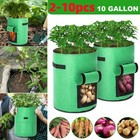 10Pk Plant Grow Bags 10Galloon Fabric Vegetable Pot Nursery Soil Bag with Handle