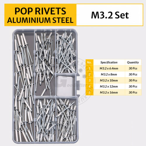 POP RIVETS ALUMINIUM BODY STEEL MANDREL OPEN END DOME HEAD 2mm 2.4mm 4mm - 6.4mm - Picture 19 of 174