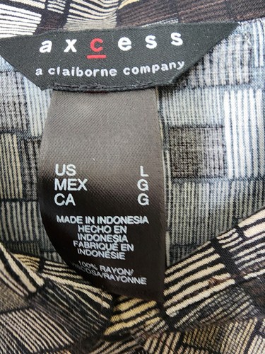 Access Button Down Short Sleeve Black Brown Geometric Mens Large Shirt NWT - Picture 3 of 4
