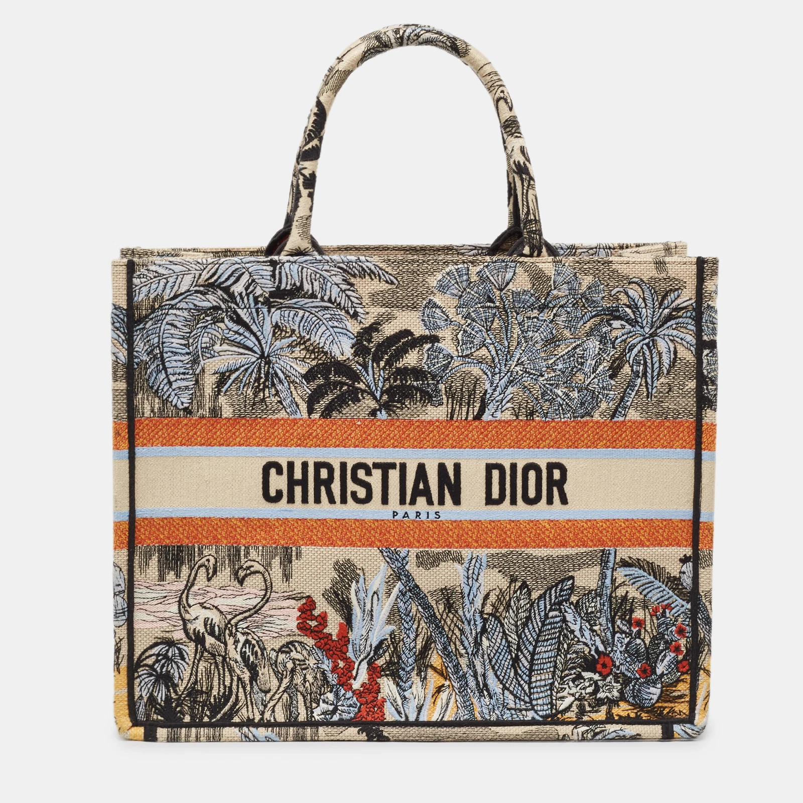 Grand sac fourre tout livre DIOR Toile De Jouy Tropicalia Multicolore Toile De Jouy Tropicalia