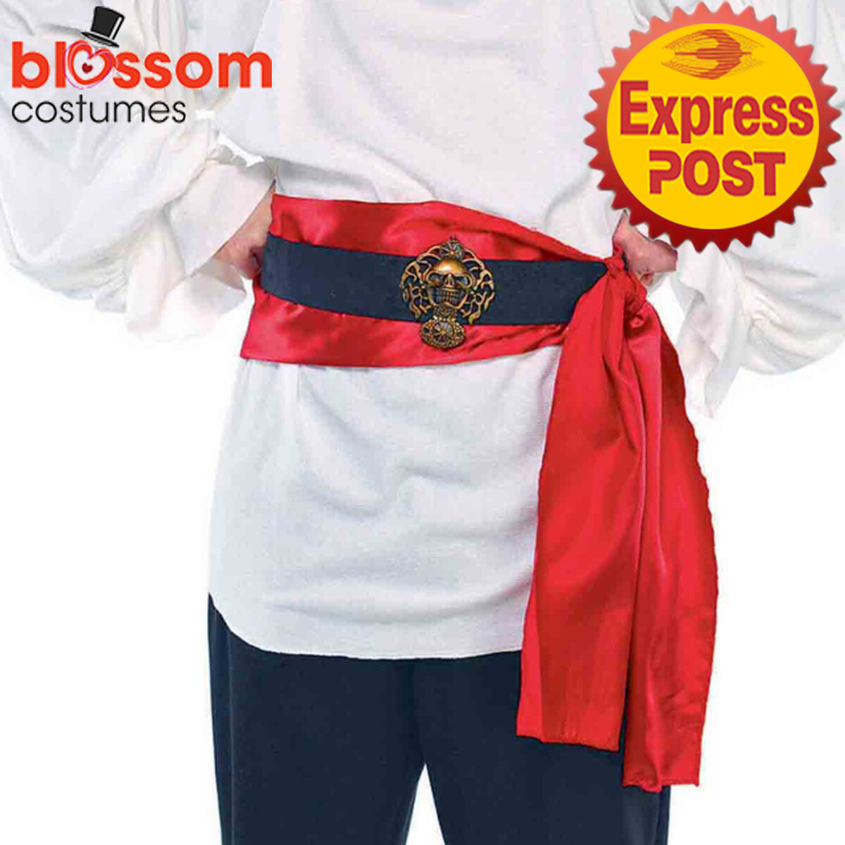 AC1464 Adult Pirate Belt Red Sash Skull Buckle Caribbean Jack Sparrow  Costume