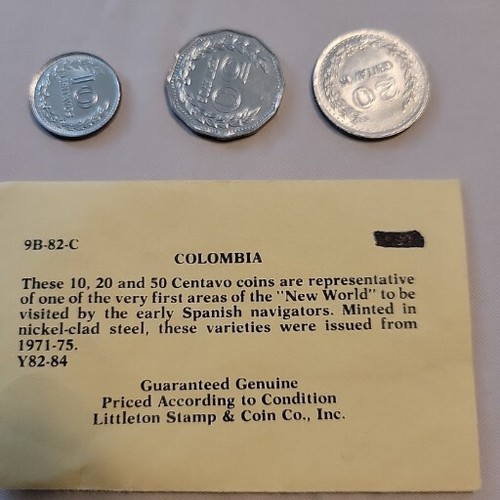 Colombia 3 Coins Set 10, 20, 50 Centavo 1971 - 1975 Littleton   ๐จ๐ด  - Picture 2 of 2