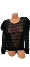 Melrose and Market  NWT Women's Large Petites  Black Ruffle Lace Blouse