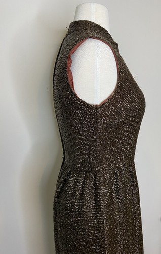 Vintage 50s Lurex Metallic Party Dress Maxi Brown Sleeveless Mock Neck xs /small - Picture 4 of 12