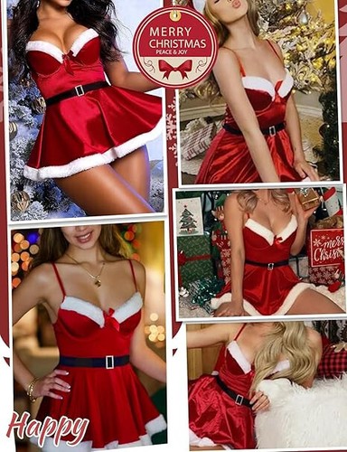 Women's Lingerie Christmas Lingerie Set Santa Babydoll Sleepwear, Mini Dress - Picture 7 of 7