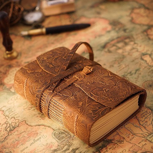 Journal vintage en cuir fait à la main - Journal relié en cuir - 400 pages - ...