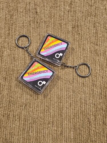Vintage Gag CONDOM PROPHYLACTIC In Case of Emergency Break Glass Keychain Ring