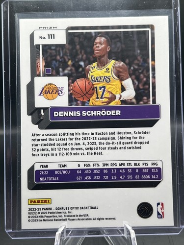 22/23 Donruss Optic - DENNIS SCHRODER PINK HYPER #111 Los Angeles Lakers - Bild 3 von 3