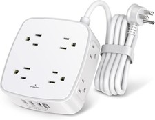 6 Ft Surge Protector Power Strip - 8 Widely Outlets with 4 USB Ports, 3 Side
