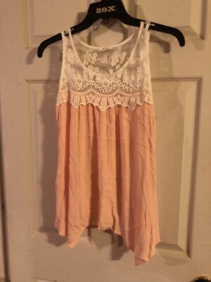 Heidays Ivory Lace And Peach Floss Tank Top With Asymmetrical Hem Size Medium