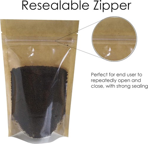 Resealable Kraft Paper Zip Lock Bags Food Grade Heat Seal Brown Stand Up Pouches - Picture 3 of 8