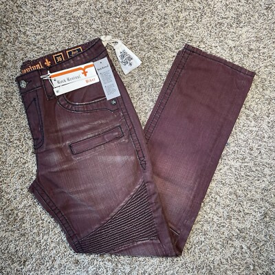 Rock Revival Jack Biker Size 36 Distressed Burgundy Dark Red Jeans 36W×33L NEW