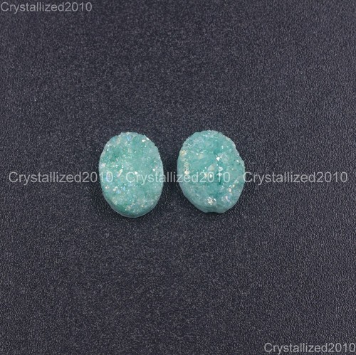 2Pcs Druzy Quartz Agate Flat Back Connector Cabochon Oval Beads 10mm 12mm 14mm - Picture 25 of 26