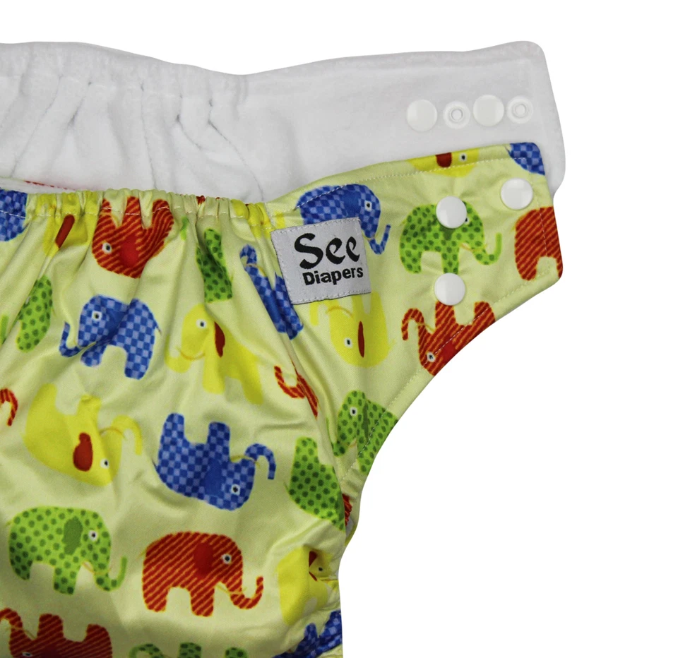 SEE DIAPERS ONE SIZE BABY CLOTH DIAPER WITH 2 INSERTS - MICROFLEECE INNER - NEW - Image 3 of 3