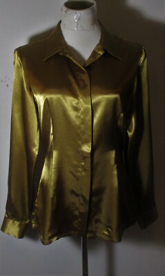 LINDA LUNDSTROM Gold Long Sleeve Fitted Button Blouse Size 8 NWT