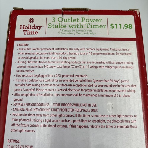 Outdoor 3-Outlet Power Stake with Timer Waterproof Construction Holiday Time NIB - Picture 6 of 23