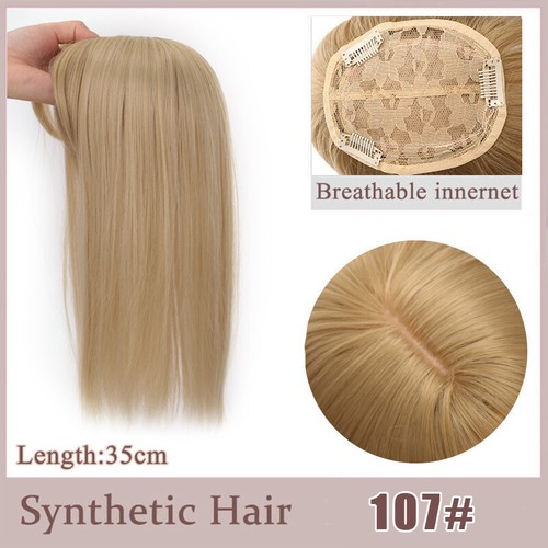 Women Hair Topper Toupee Clip in Hairpiece Silk Top with Bangs Real as Human - Picture 13 of 33