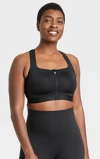 NWT~ All in Motion sz 36C Black Sculpt High Support Zip Sports Bra Tank 1327