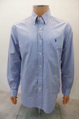 Ralph Lauren Mens Button Up Shirt Top Size L Large Blue Striped Long Sleeve