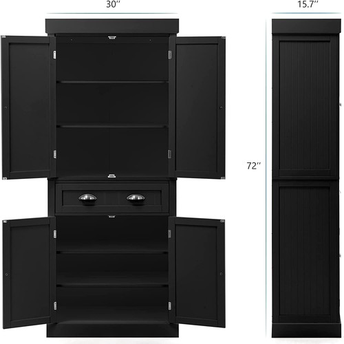 72" Kitchen Storage Cabinet Pantry Cupboard w/ Double Doors & Adjustable Shelves - Picture 33 of 65