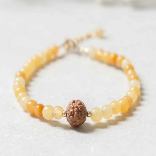 Brazalete Natural 6mm Amarillo Calcita 8mm Marrón Rudraksha Oro 14K Relleno - Imagen 5 de 7