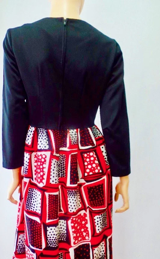 Vestido maxi vintage anos 70 Lee Morton Mod hippie vermelho bolinhas P M - Imagem 4 de 4