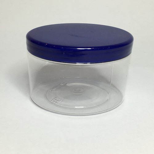 Leere 100 ml klare Kunststoffgläser mit blauem Kunststoff-Schraubdeckel. Qualitätsglas & Deckel - Bild 9 von 10
