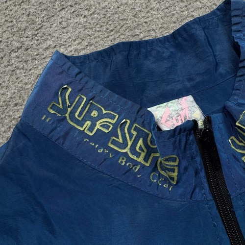Surf Style Men's Jacket Size L Blue Quarter Zip Windbreaker Vintage 90s Nylon - Picture 9 of 10