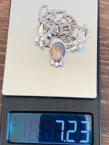 Vintage sterling silver rhinestone floral girl necklace 15.25" - Picture 8 of 8