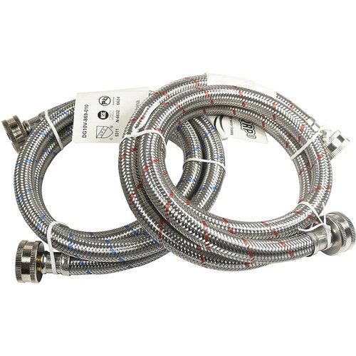 2x Mangueras de acero inoxidable para lavadora Conector FGH de 3/4" a prueba de explosiones de 4 pies - Imagen 6 de 7