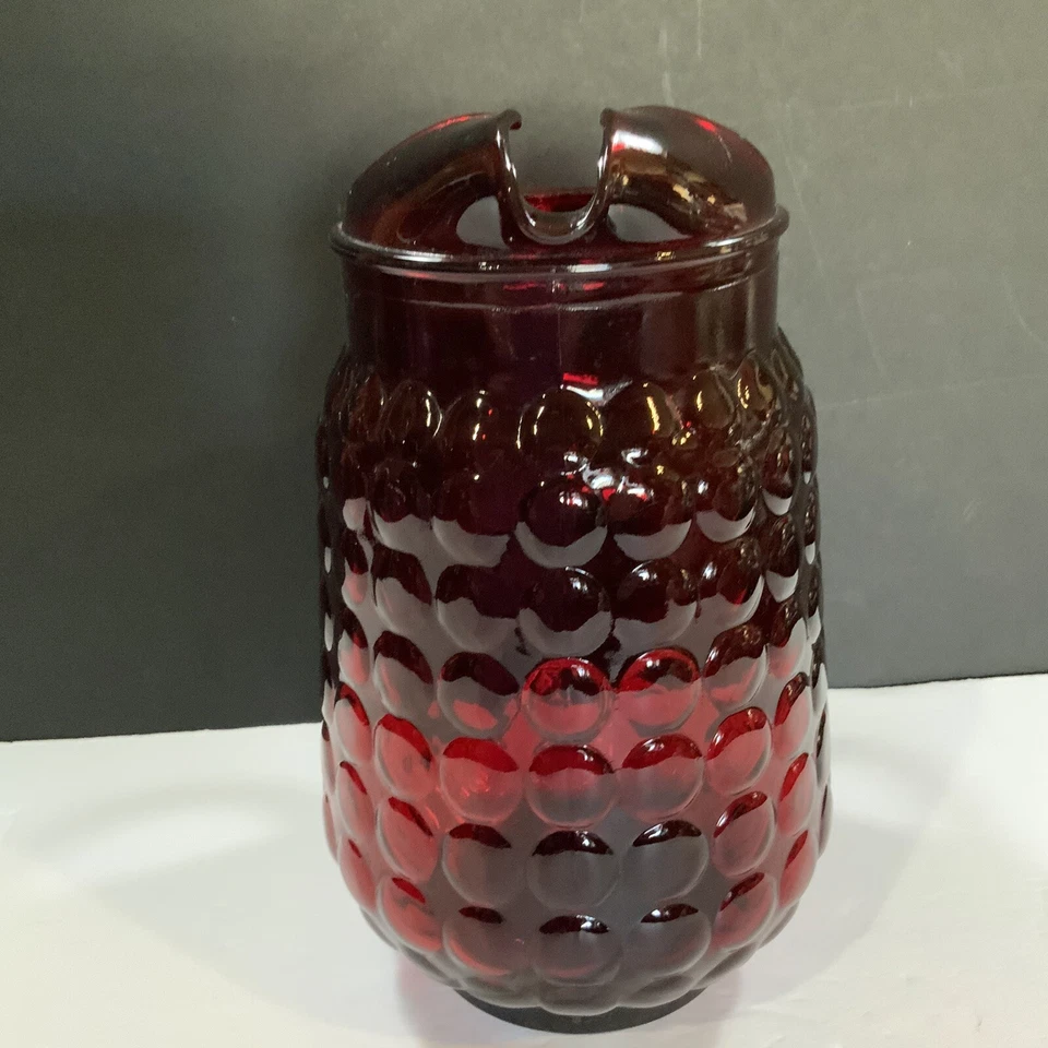 Pitcher Bubble Ruby Red Glass Anchor Hocking Ice Lip 64 ounce Vintage #25 - Image 3 of 4