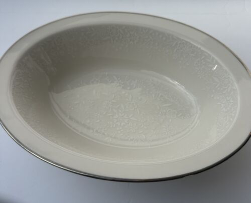 Noritake Affection Oval Serving Bowl 10” Ivory Floral Silver Trim Vintage 7192 - Picture 9 of 10