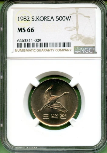KOREA 1982  500WON  NGC MS 66  COPPER NICKEL