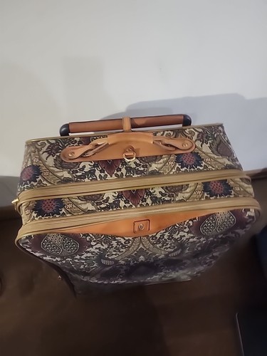 Vintage Hartmann Flame Tapestry Suitcase 26 In 2 Wheel Leather Trim - Picture 3 of 13
