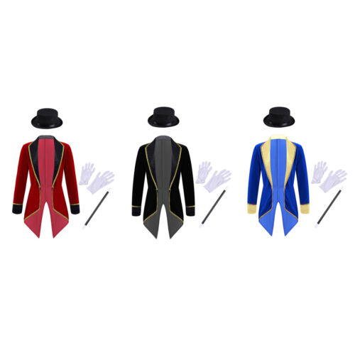 Boys~Ringmaster Circus Costume Tuxedo Tailcoat Jacket with Hat Magic Wand Gloves - Picture 2 of 35