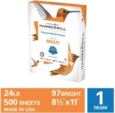 Hammermill Premium Multipurpose 24lb Copy Paper, 8.5 x 11, 1 Ream, 500 Sheets