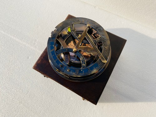 Brass 5 inch Sundial Compass with Beautiful Wooden Box Christmas Gift - Picture 3 of 9