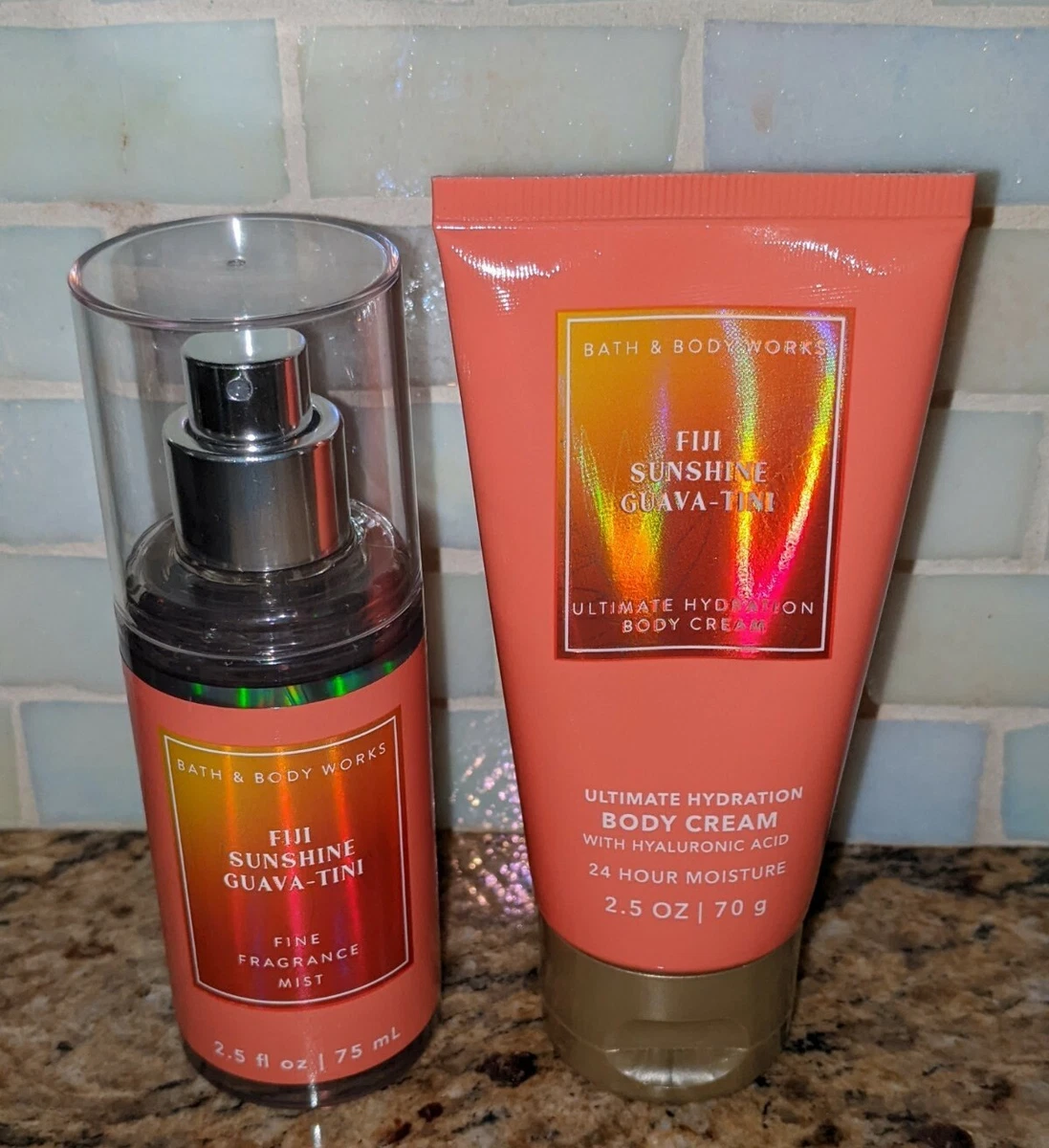 BATH BODY WORKS FIJI SUNSHINE GUAVA TINI BODY CREAM Fragrance Mist Set 2.5 OZ