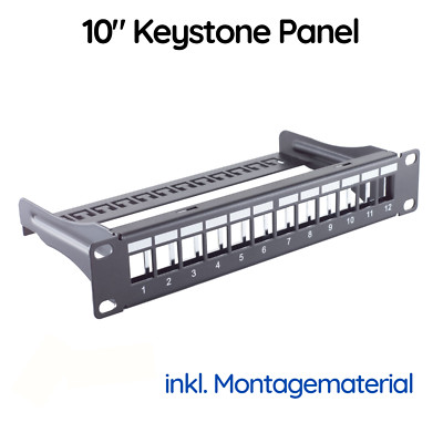10'' Keystone Patchpanel Verteilerfeld 1HE 12 Port Jack Modul Kabelmanagement Cat