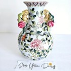 Vintage Andrea By Sadek Floral Birds Chinoiserie Vase Double Rose Handles M368.4