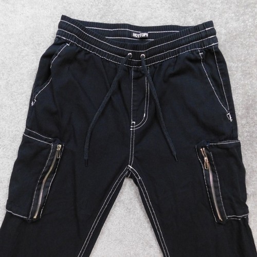 Hot Topic Goth Zip Cargo Pants Womens Small Black Drawstring Pockets 100% Cotton - Picture 3 of 12