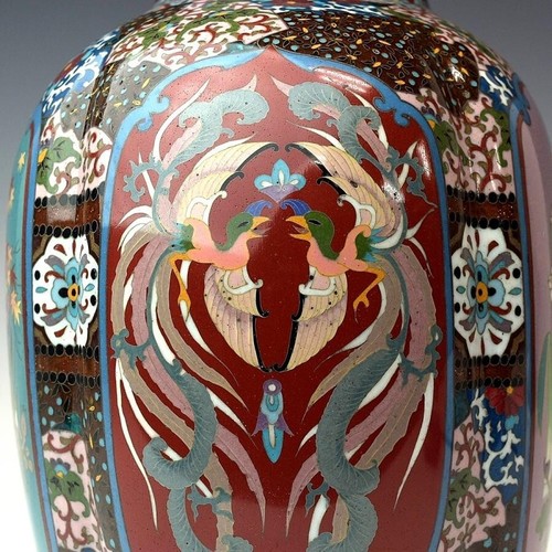 Japanese Cloisonne Vase Meiji period Flower Bird Phoenix H21.2 cm W658g - Picture 7 of 10