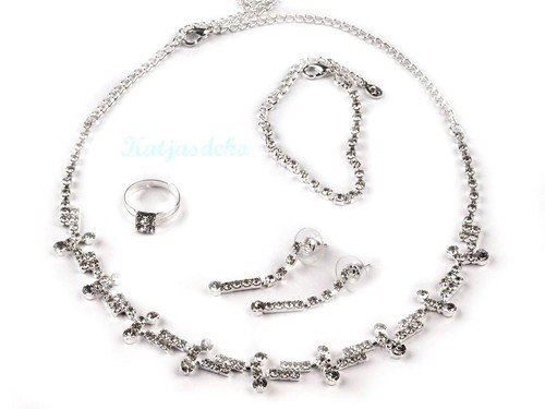Juego de joyas collar cadena pendientes pulsera pedrería plata novia joyería diadema - Imagen 4 de 29