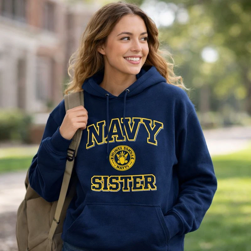 Navy Sister Hoodie Adult Medium Blue Pullover Sweatshirt Military Family S30