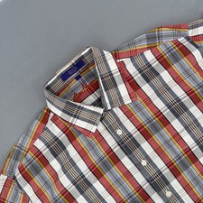 Alan Flusser Men's Large Plaid Button Down Shirt Multicolor Cotton Long Sleeve